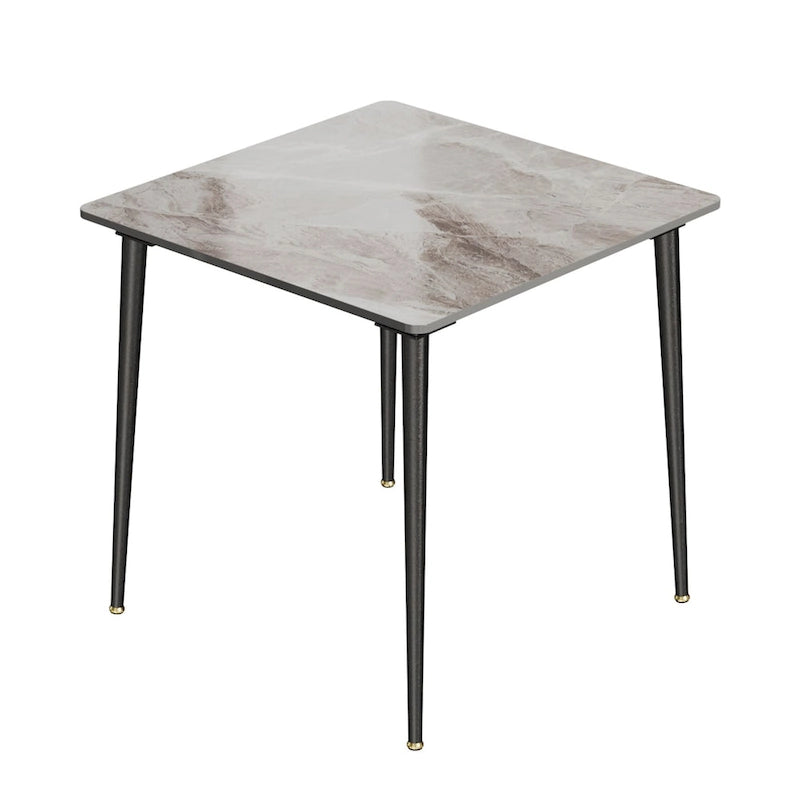 Table à manger de cuisine moderne en ardoise avec plateau en pierre frittée et pieds en métal (table uniquement) - 80x80x76 cm