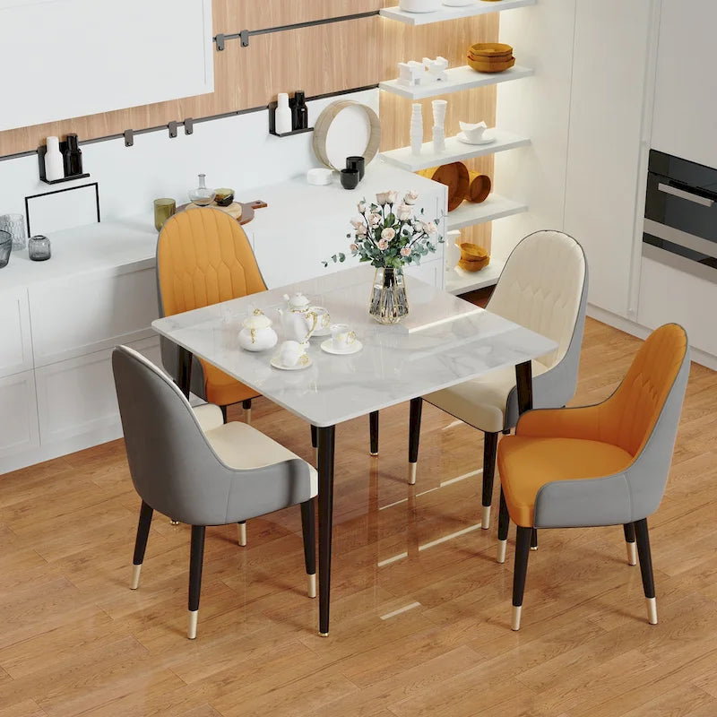 Table à manger de cuisine moderne en ardoise avec plateau en pierre frittée et pieds en métal (table uniquement) - 80x80x76 cm