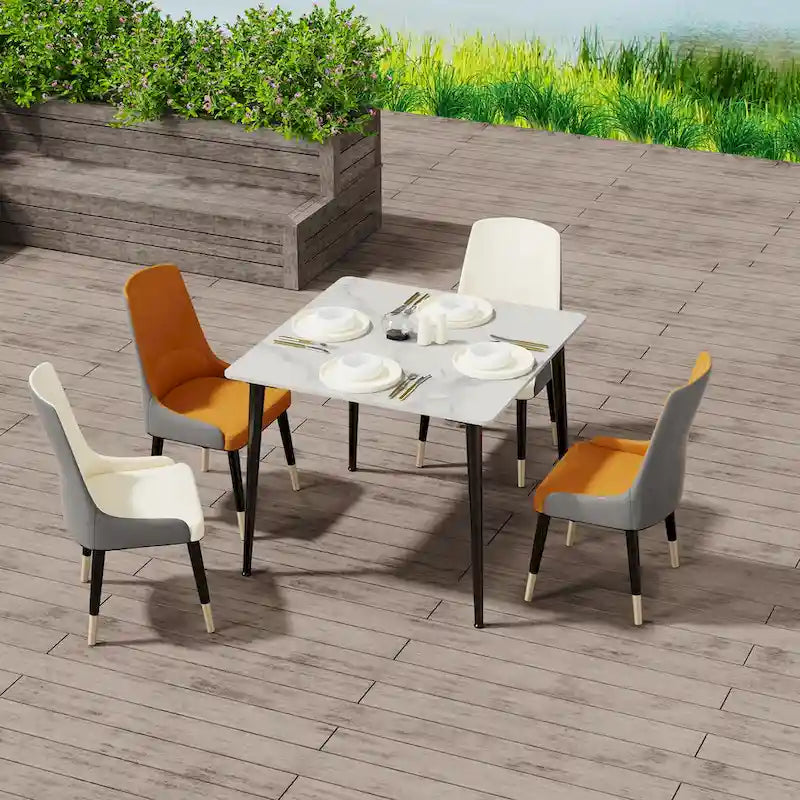 Table à manger de cuisine moderne en ardoise avec plateau en pierre frittée et pieds en métal (table uniquement) - 80x80x76 cm