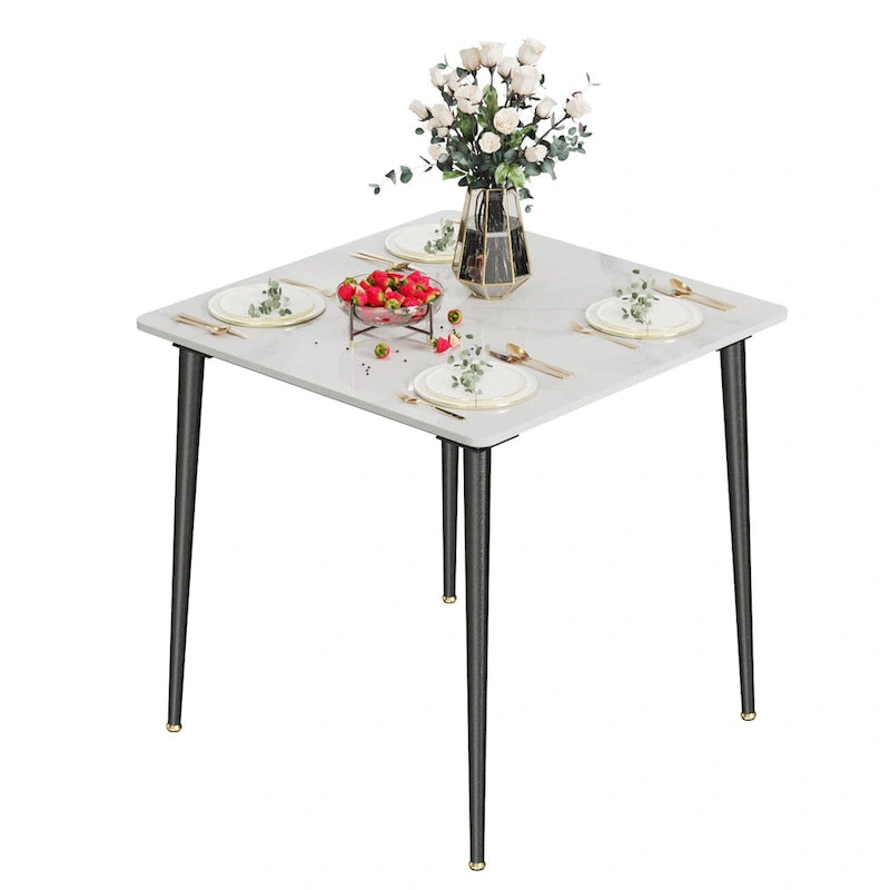 Table à manger de cuisine moderne en ardoise avec plateau en pierre frittée et pieds en métal (table uniquement) - 80x80x76 cm