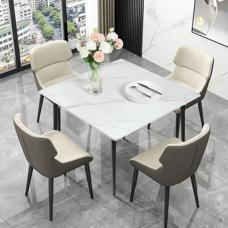 Table à manger de cuisine moderne en ardoise avec plateau en pierre frittée et pieds en métal (table uniquement) - 80x80x76 cm