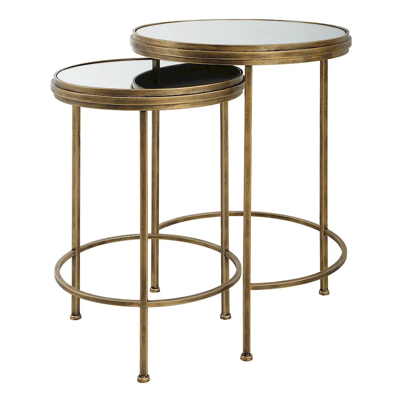 Tables gigognes en fer et verre (lot de 2)