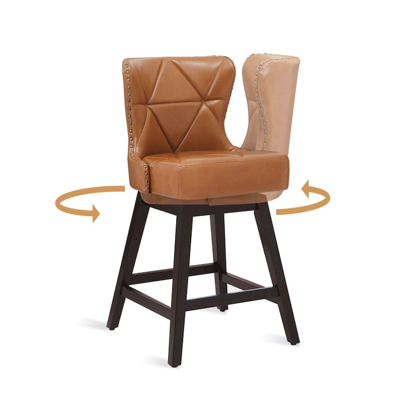 Tabourets de bar pivotants de style Mid-Century Modern de 26 po en similicuir/tissu rembourré pour îlot, ensemble de 4