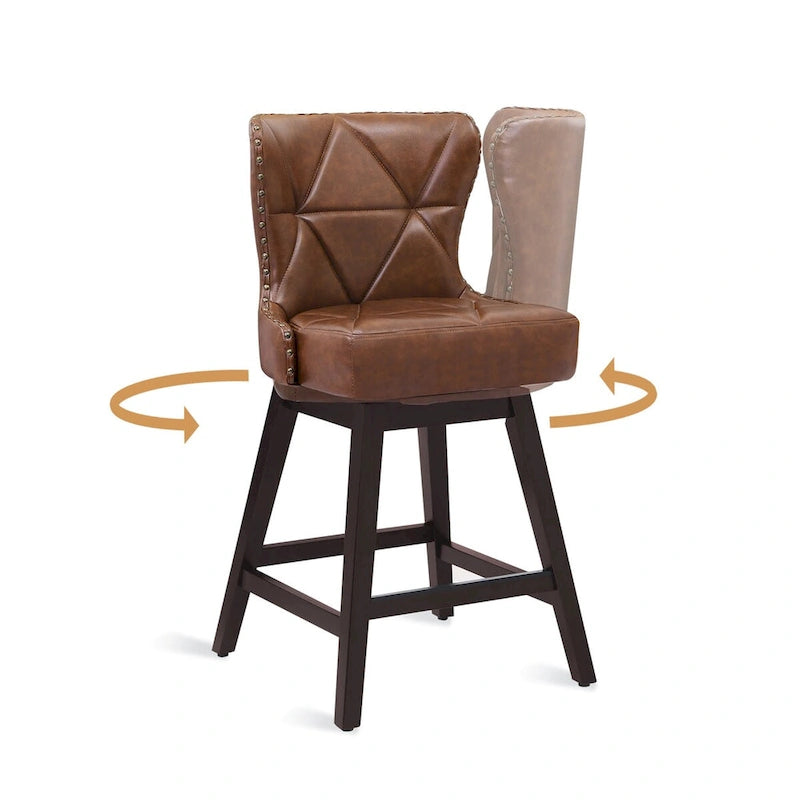 Tabourets de bar pivotants de style Mid-Century Modern de 26 po en similicuir/tissu rembourré pour îlot, ensemble de 4