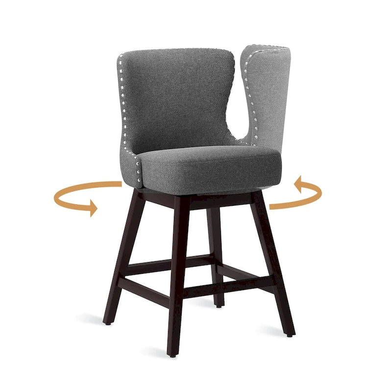 Tabourets de bar pivotants de style Mid-Century Modern de 26 po en similicuir/tissu rembourré pour îlot, ensemble de 4