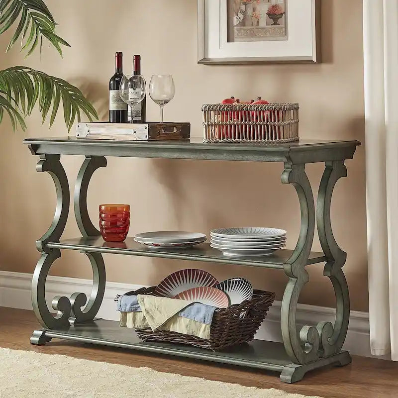 Meuble TV en bois avec volutes et table basse