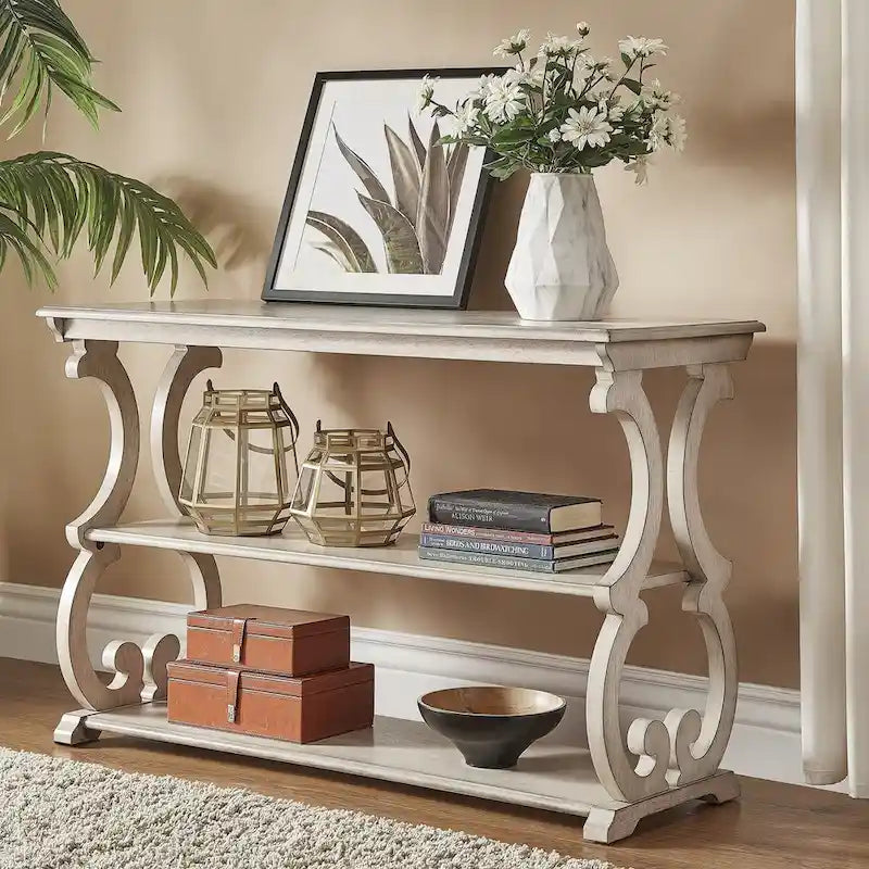Meuble TV en bois avec volutes et table basse
