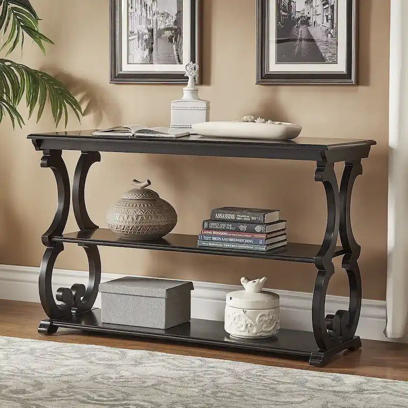 Meuble TV en bois avec volutes et table basse