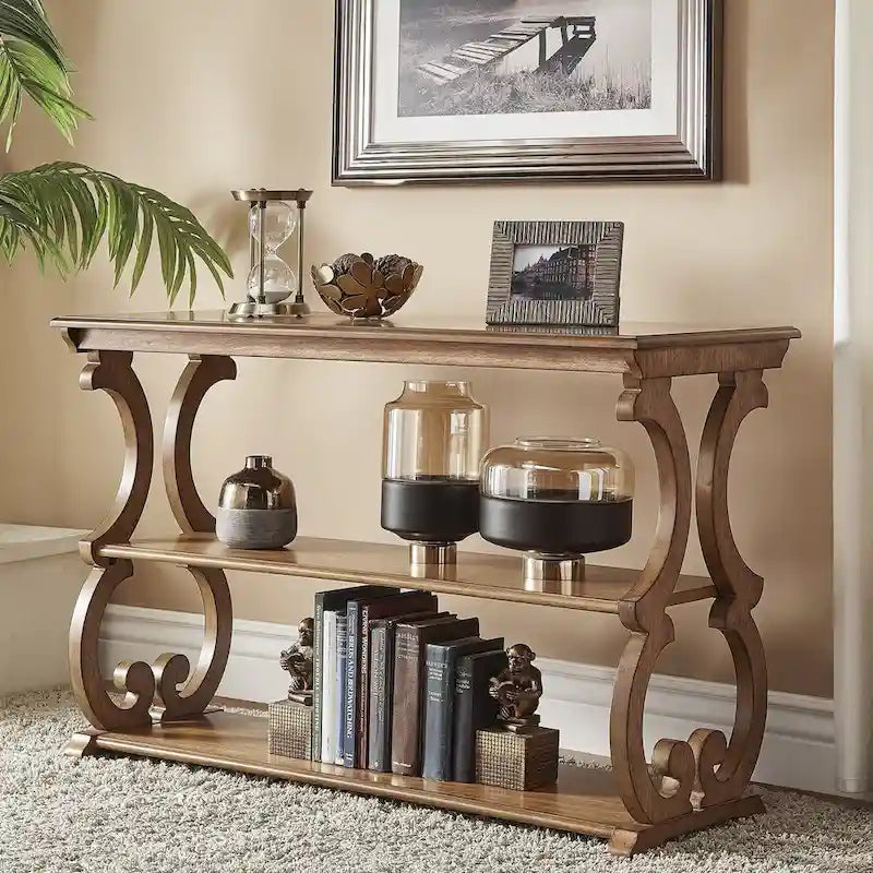 Meuble TV en bois avec volutes et table basse
