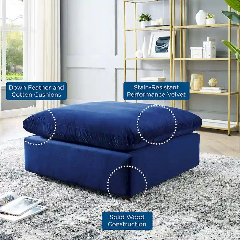 Ottoman en velours haute performance Commix garni de duvet et surdimensionné