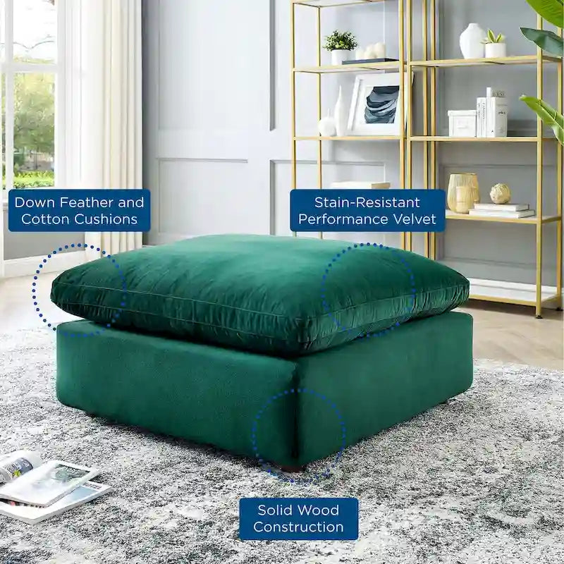 Ottoman en velours haute performance Commix garni de duvet et surdimensionné