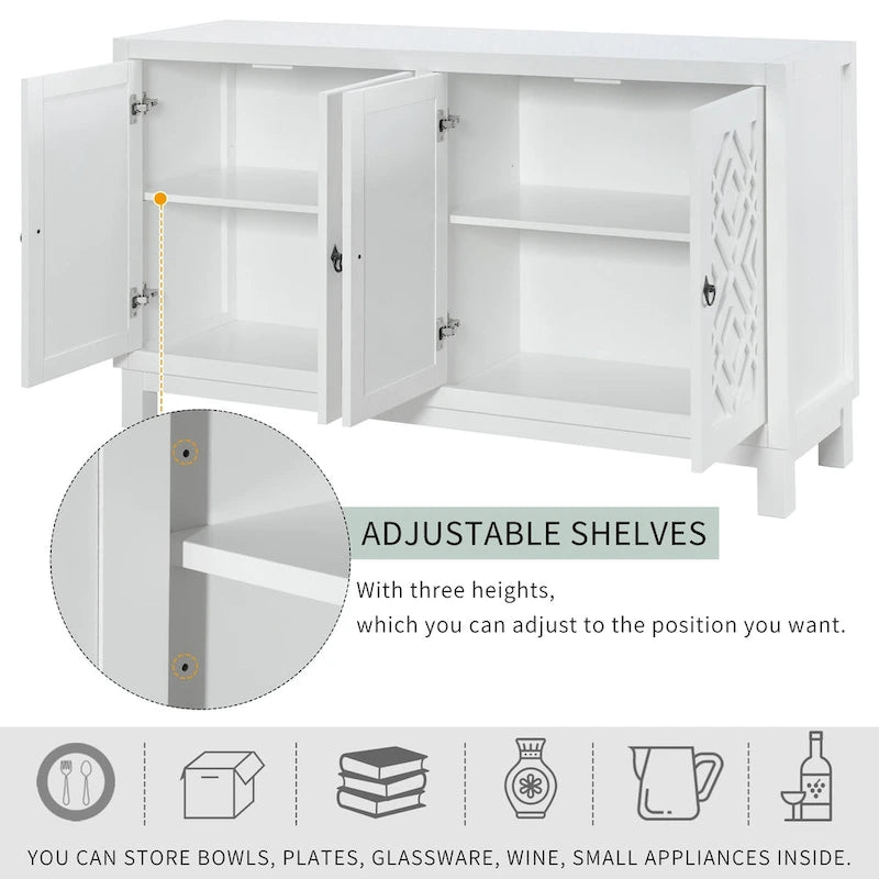 Buffet spacieux avec 4 portes et poignées à anneaux - N/A