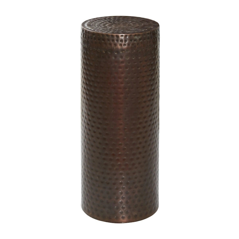 Table piédestal haute et fine en métal, au design rainuré ou martelé, de couleur marron – Lot de 4 – Roche River Decor