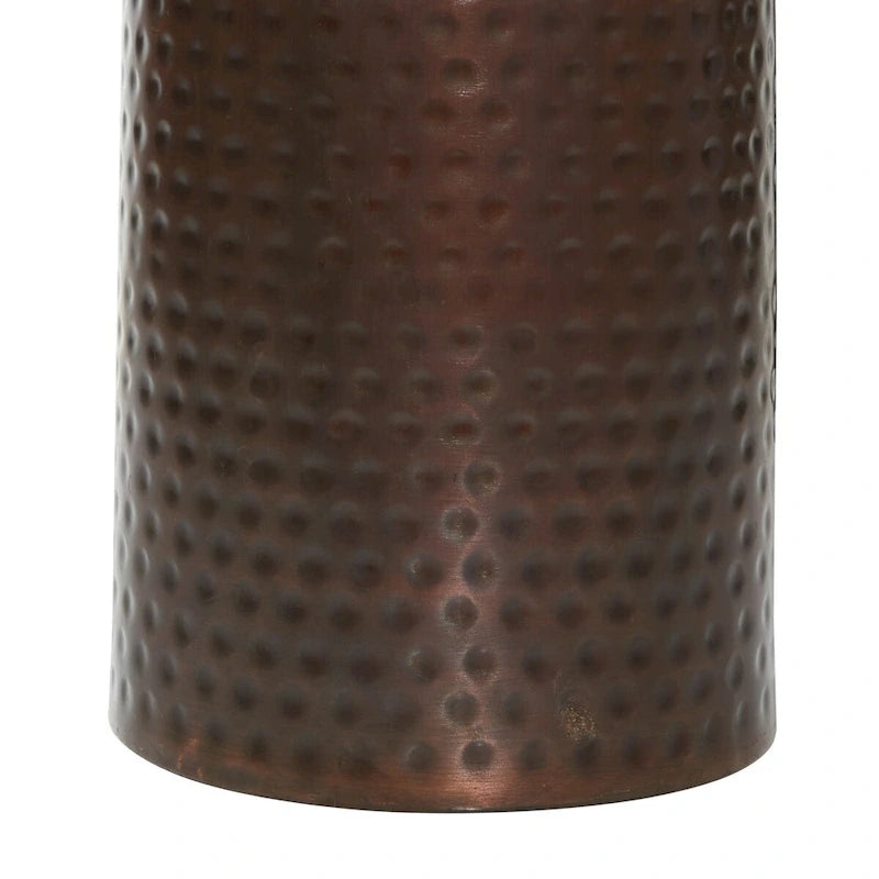 Table piédestal haute et fine en métal, au design rainuré ou martelé, de couleur marron – Lot de 4 – Roche River Decor