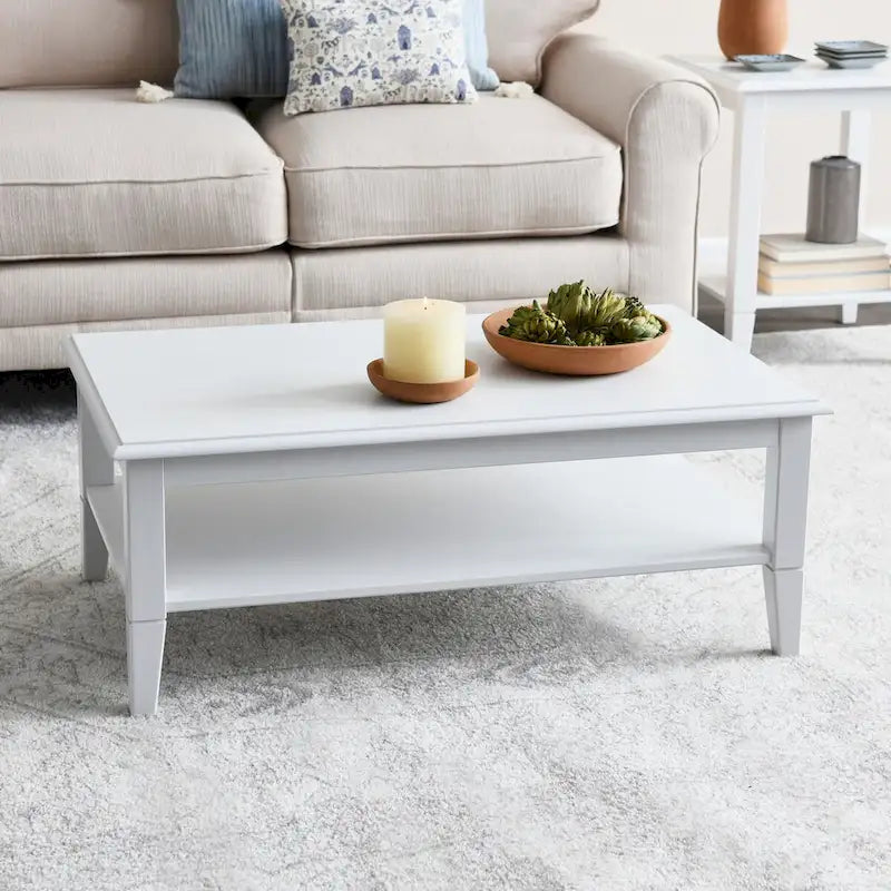 Table basse avec étagère de rangement et pieds en bois massif