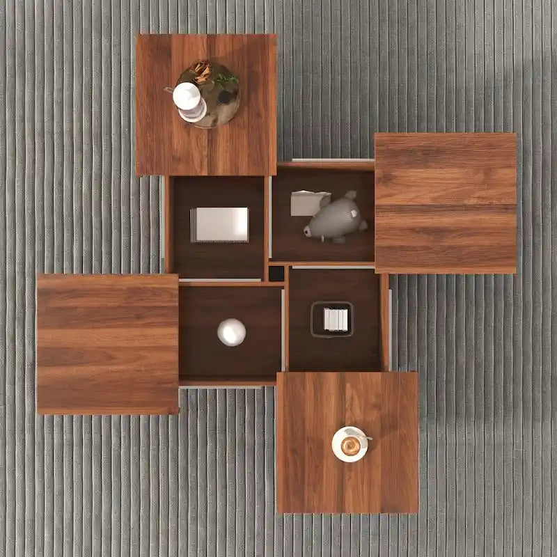 39.4 Square Marble Veneer Coffee Table with Sliding Top Storage