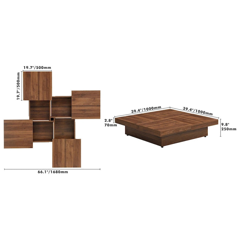 39.4 Square Marble Veneer Coffee Table with Sliding Top Storage