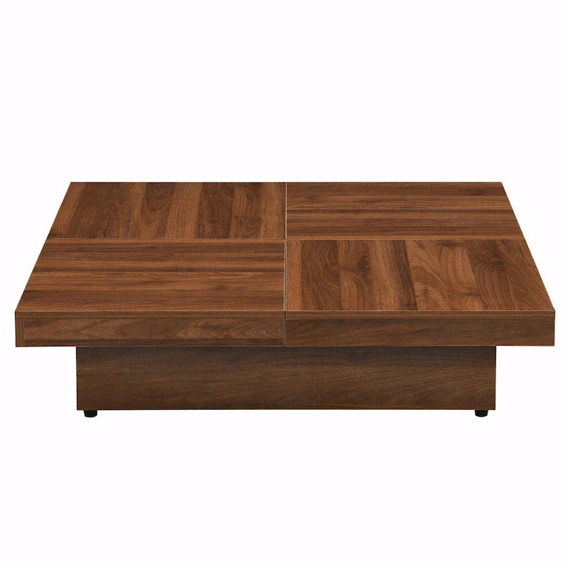 39.4 Square Marble Veneer Coffee Table with Sliding Top Storage