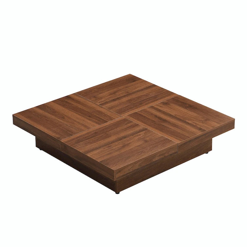 39.4 Square Marble Veneer Coffee Table with Sliding Top Storage
