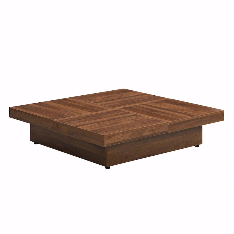 39.4 Square Marble Veneer Coffee Table with Sliding Top Storage