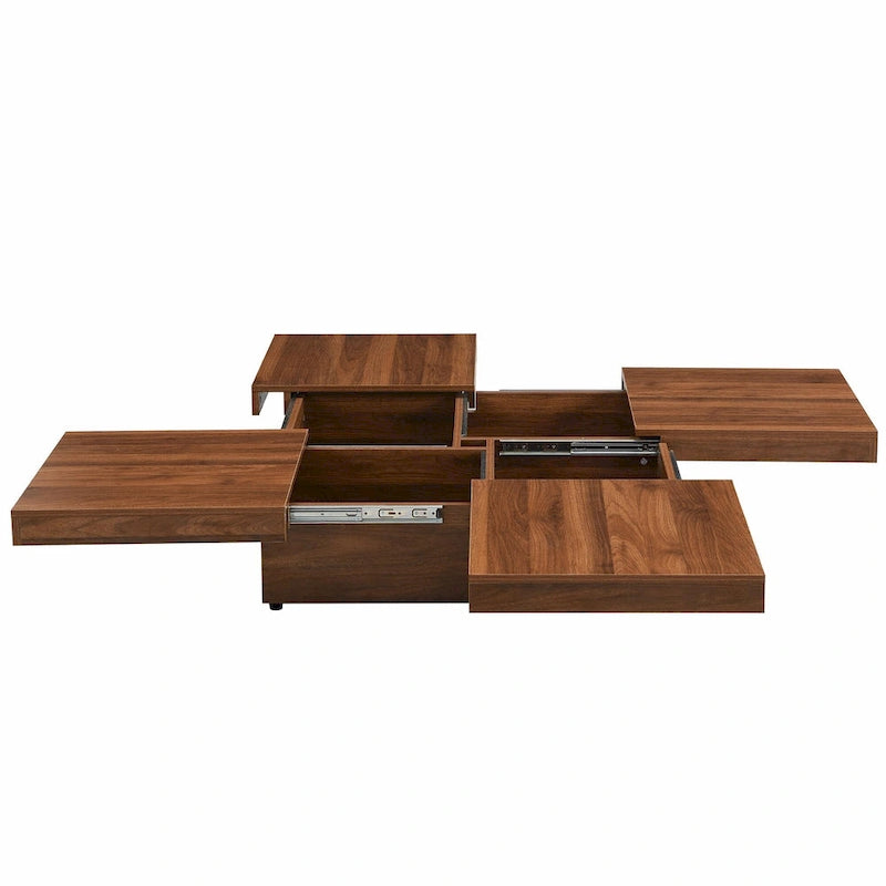 39.4 Square Marble Veneer Coffee Table with Sliding Top Storage