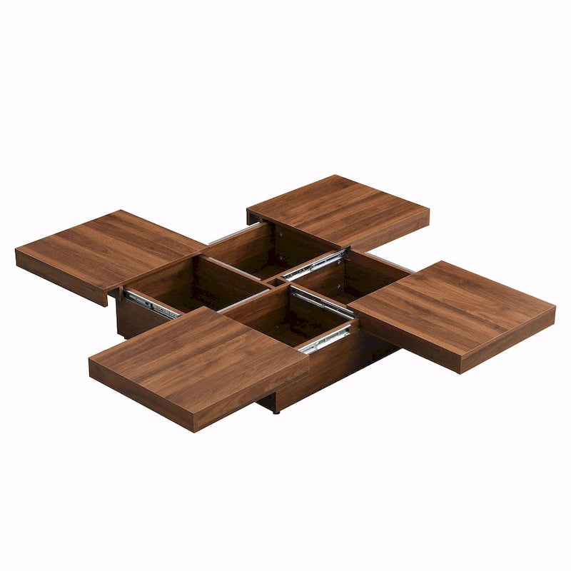 39.4 Square Marble Veneer Coffee Table with Sliding Top Storage