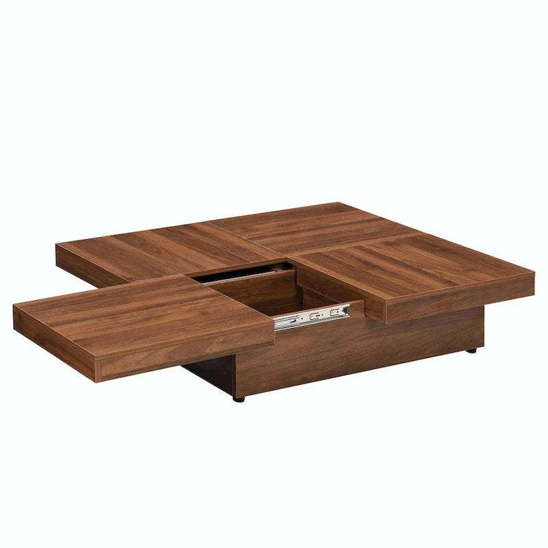 39.4 Square Marble Veneer Coffee Table with Sliding Top Storage