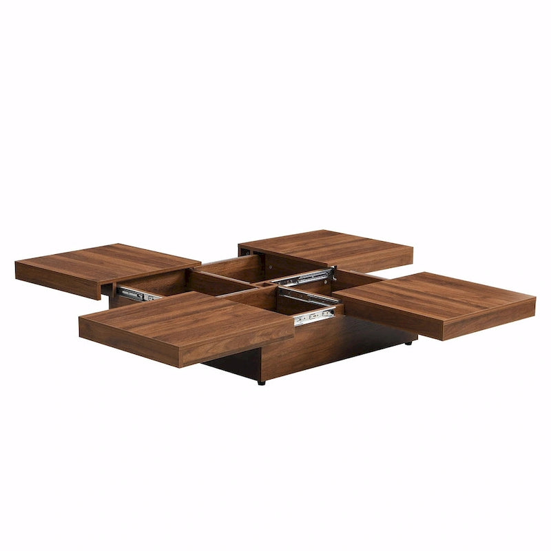 39.4 Square Marble Veneer Coffee Table with Sliding Top Storage