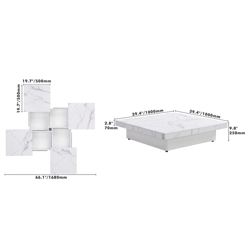 39.4 Square Marble Veneer Coffee Table with Sliding Top Storage