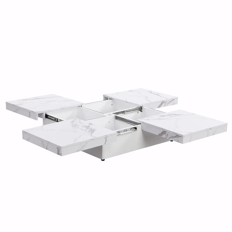 39.4 Square Marble Veneer Coffee Table with Sliding Top Storage