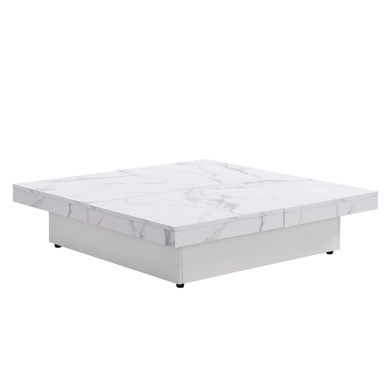 39.4 Square Marble Veneer Coffee Table with Sliding Top Storage
