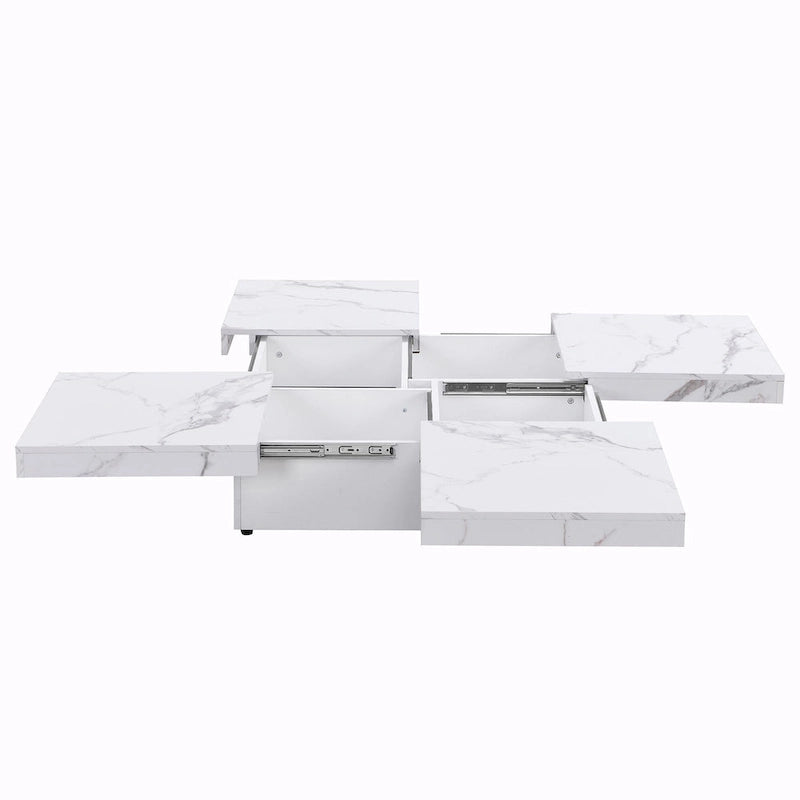 39.4 Square Marble Veneer Coffee Table with Sliding Top Storage