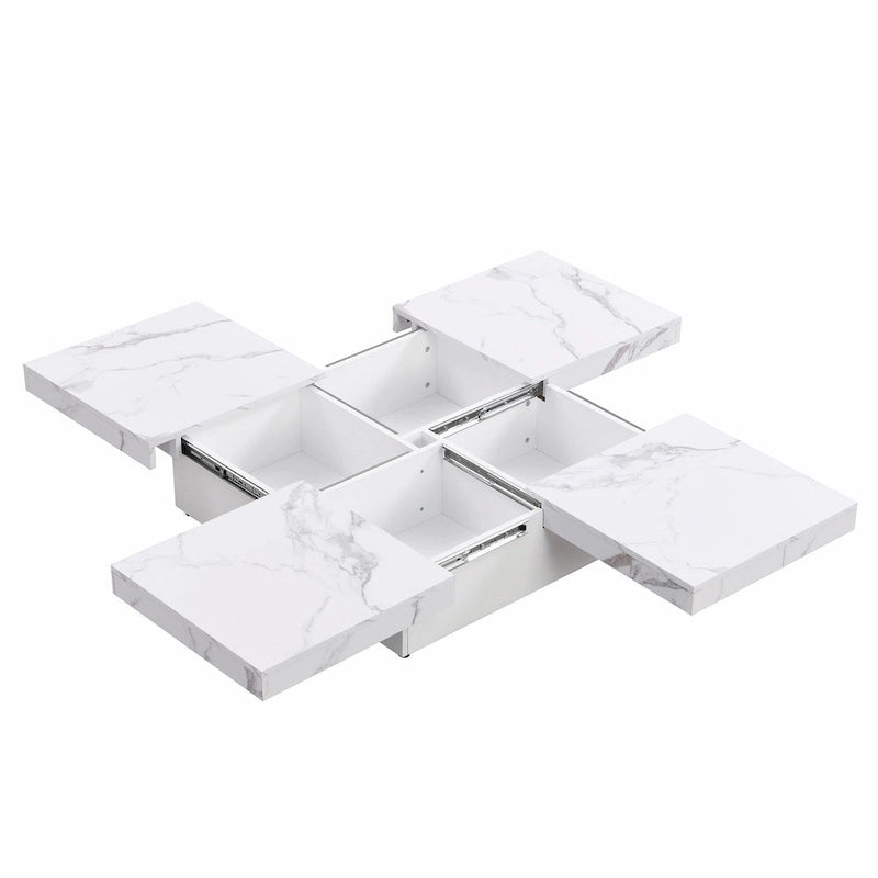 39.4 Square Marble Veneer Coffee Table with Sliding Top Storage