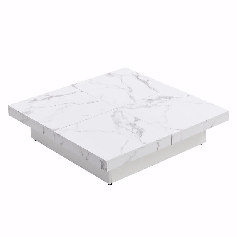 39.4 Square Marble Veneer Coffee Table with Sliding Top Storage
