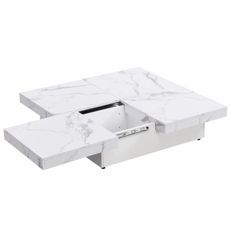 39.4 Square Marble Veneer Coffee Table with Sliding Top Storage