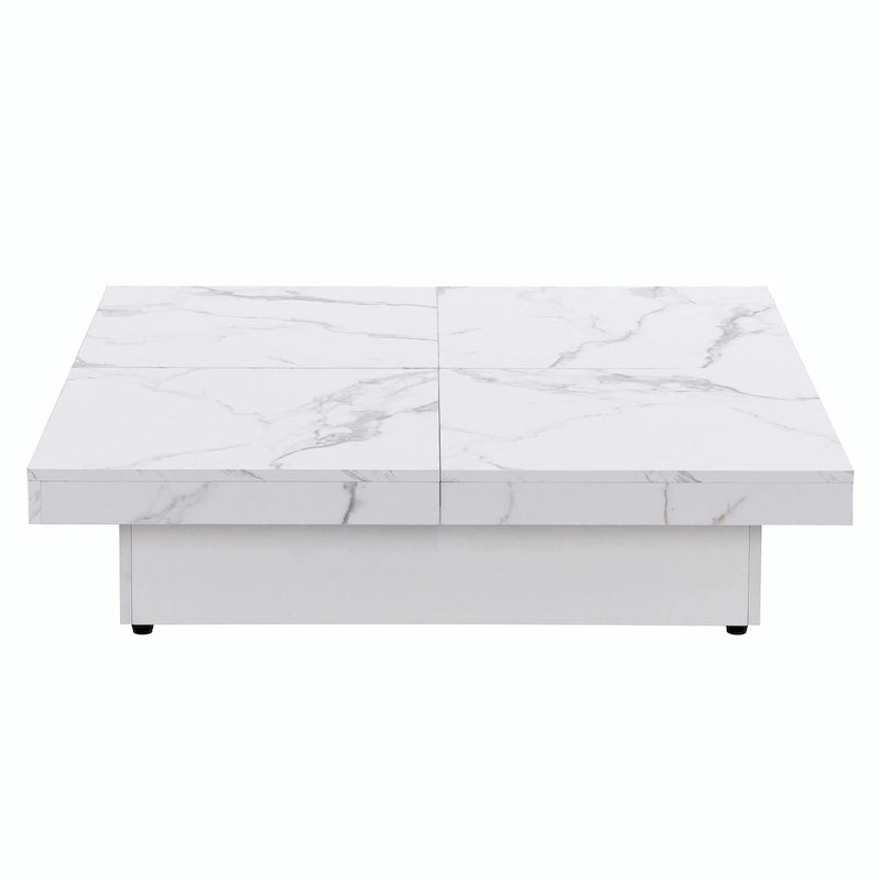 39.4 Square Marble Veneer Coffee Table with Sliding Top Storage
