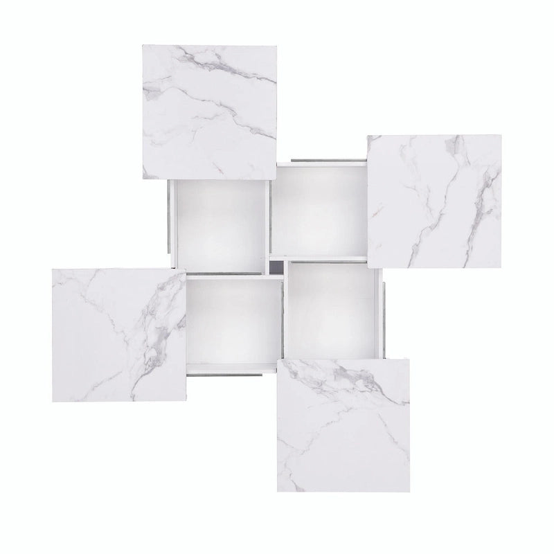 39.4 Square Marble Veneer Coffee Table with Sliding Top Storage