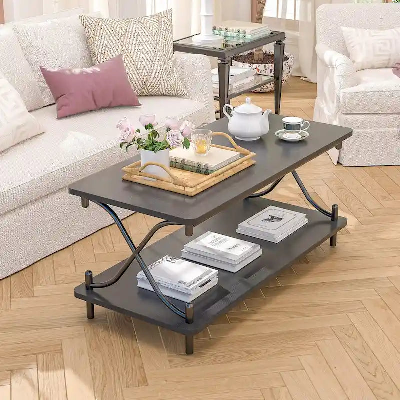 Ensemble moderne de 3 tables basses pour salon, incluant une table basse en bois et un ensemble de 2 tables d'appoint