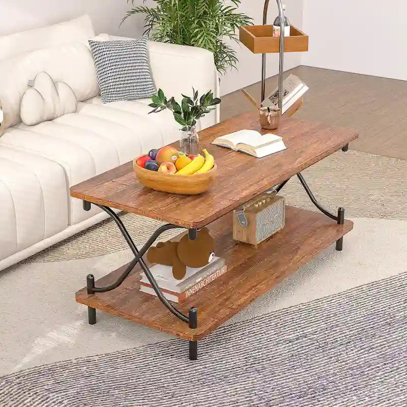 Ensemble moderne de 3 tables basses pour salon, incluant une table basse en bois et un ensemble de 2 tables d'appoint
