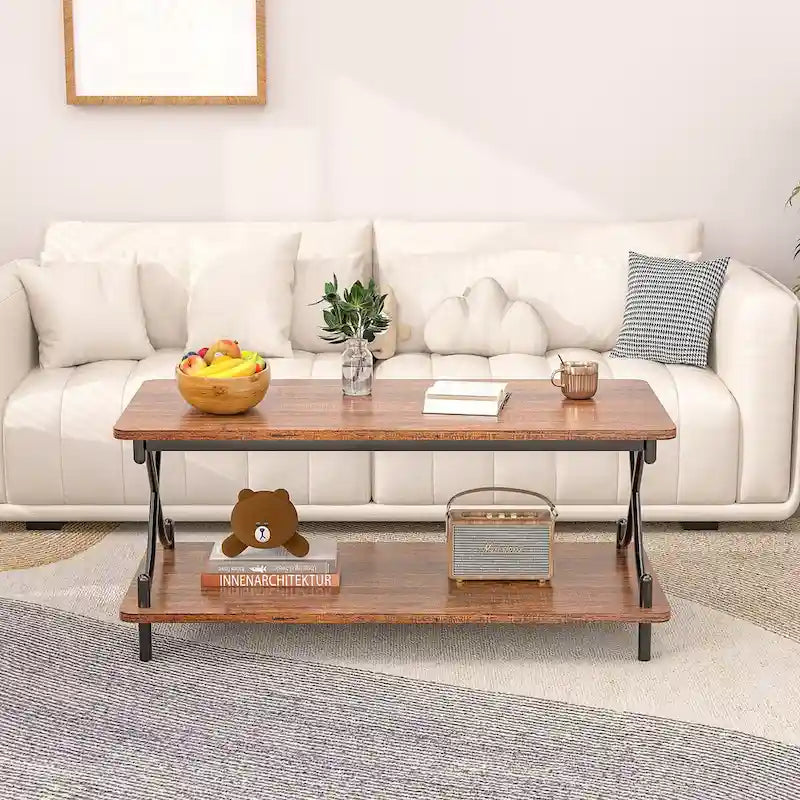 Ensemble moderne de 3 tables basses pour salon, incluant une table basse en bois et un ensemble de 2 tables d'appoint