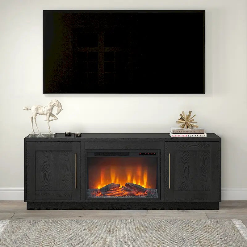 Rectangular TV Stand with Log Fireplace for TV's up to 75