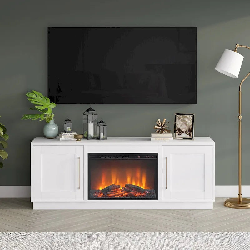 Meuble TV rectangulaire avec cheminée à bûches pour téléviseurs jusqu'à 75 pouces