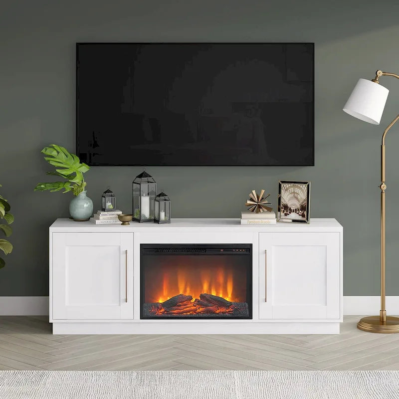 Rectangular TV Stand with Log Fireplace for TV's up to 75