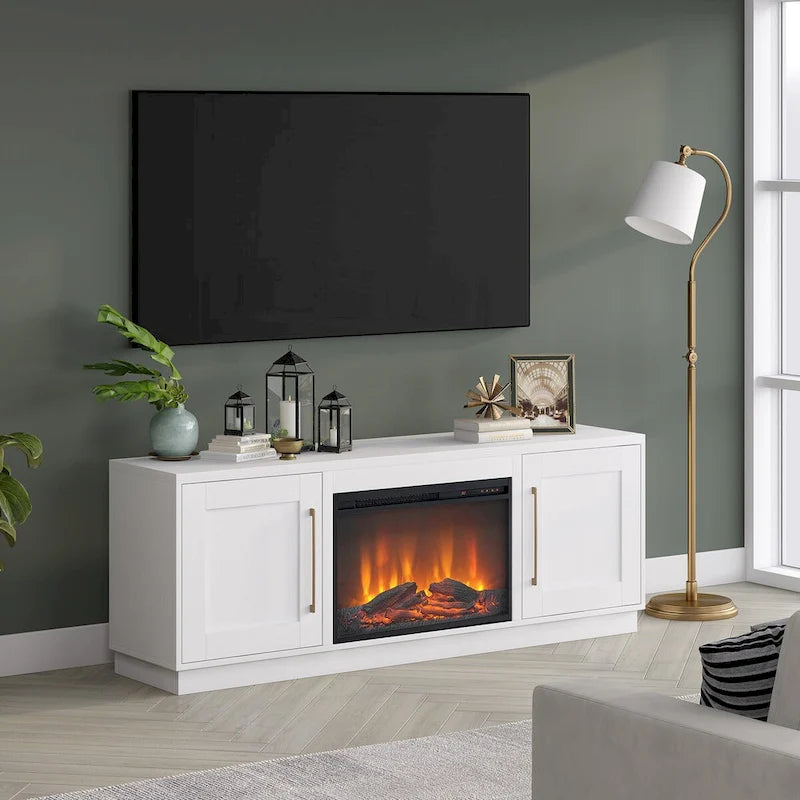 Rectangular TV Stand with Log Fireplace for TV's up to 75