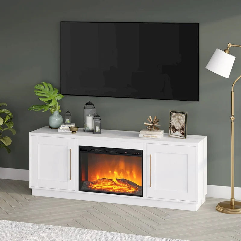 Rectangular TV Stand with Log Fireplace for TV's up to 75