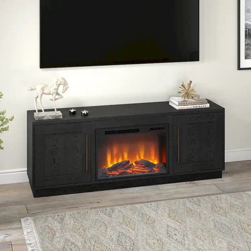 Rectangular TV Stand with Log Fireplace for TV's up to 75