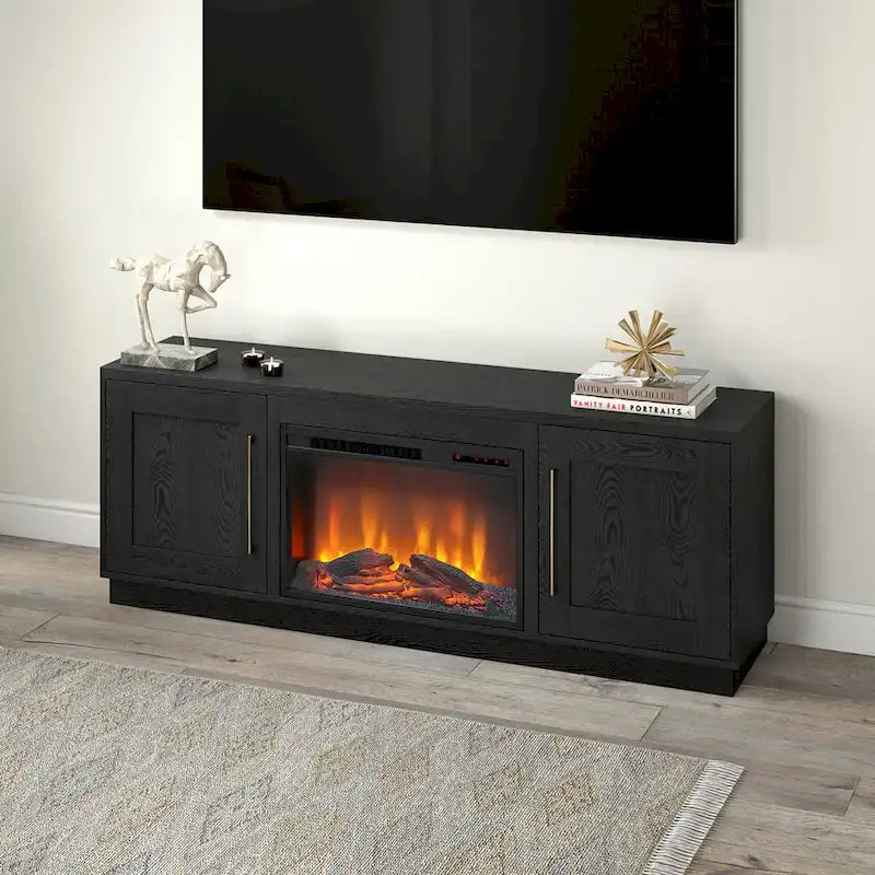 Rectangular TV Stand with Log Fireplace for TV's up to 75