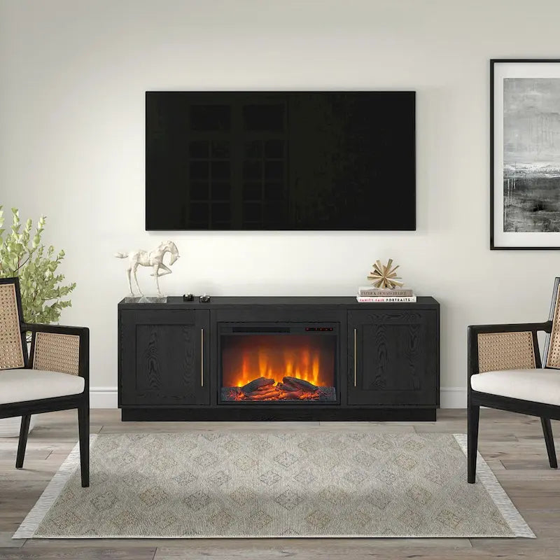 Rectangular TV Stand with Log Fireplace for TV's up to 75