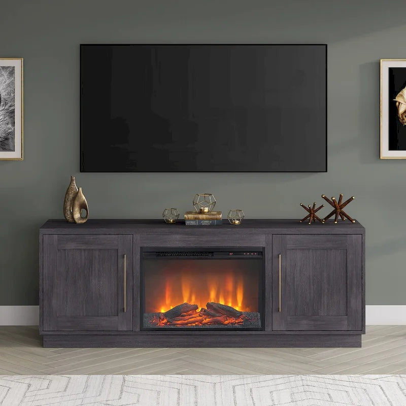 Rectangular TV Stand with Log Fireplace for TV's up to 75