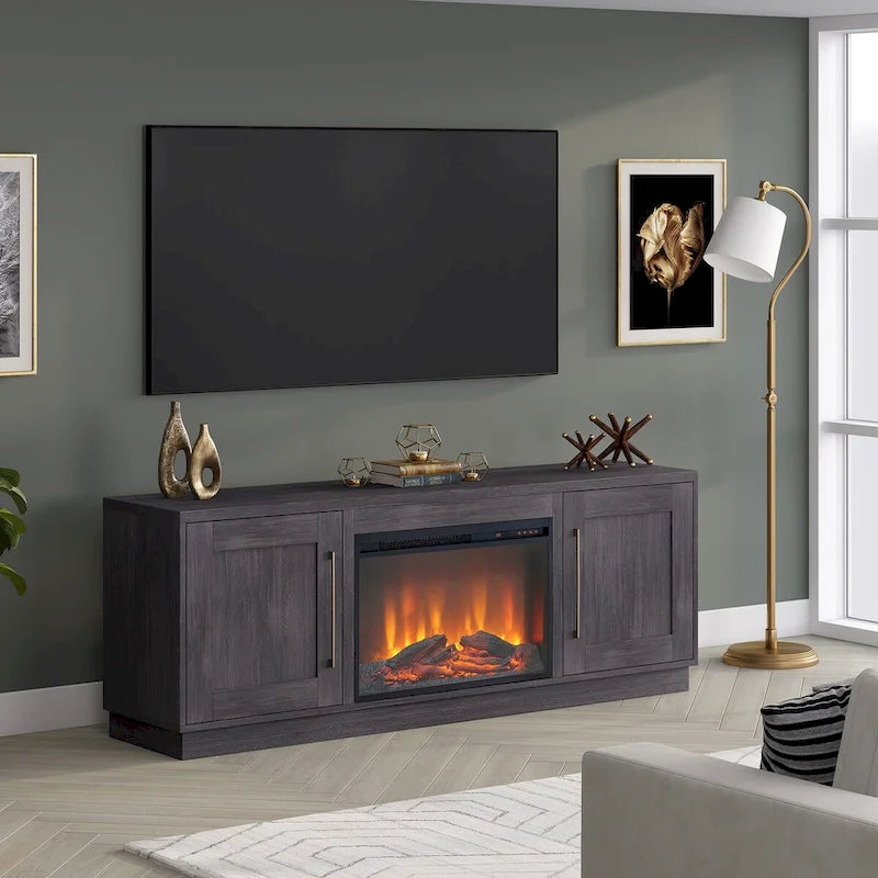 Rectangular TV Stand with Log Fireplace for TV's up to 75